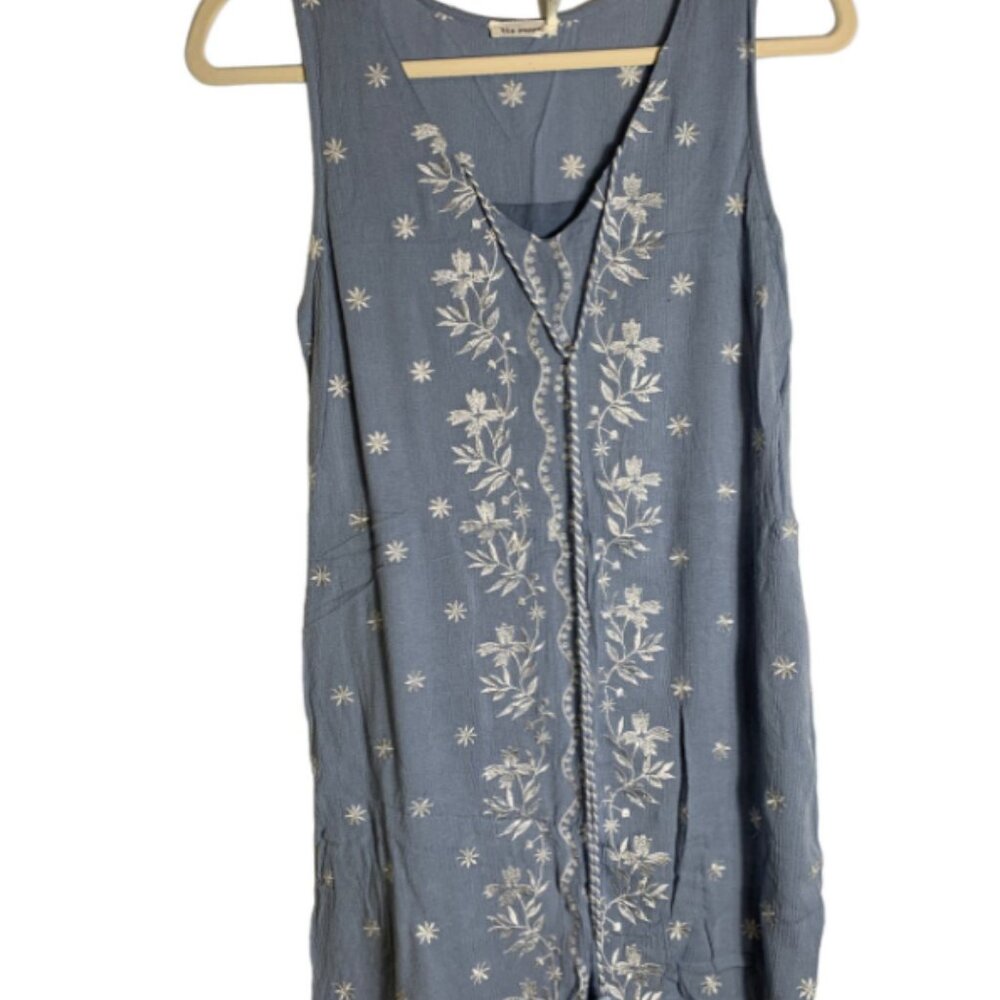 Blu Pepper Light Blue White Embroidered Shift Dress Sz S